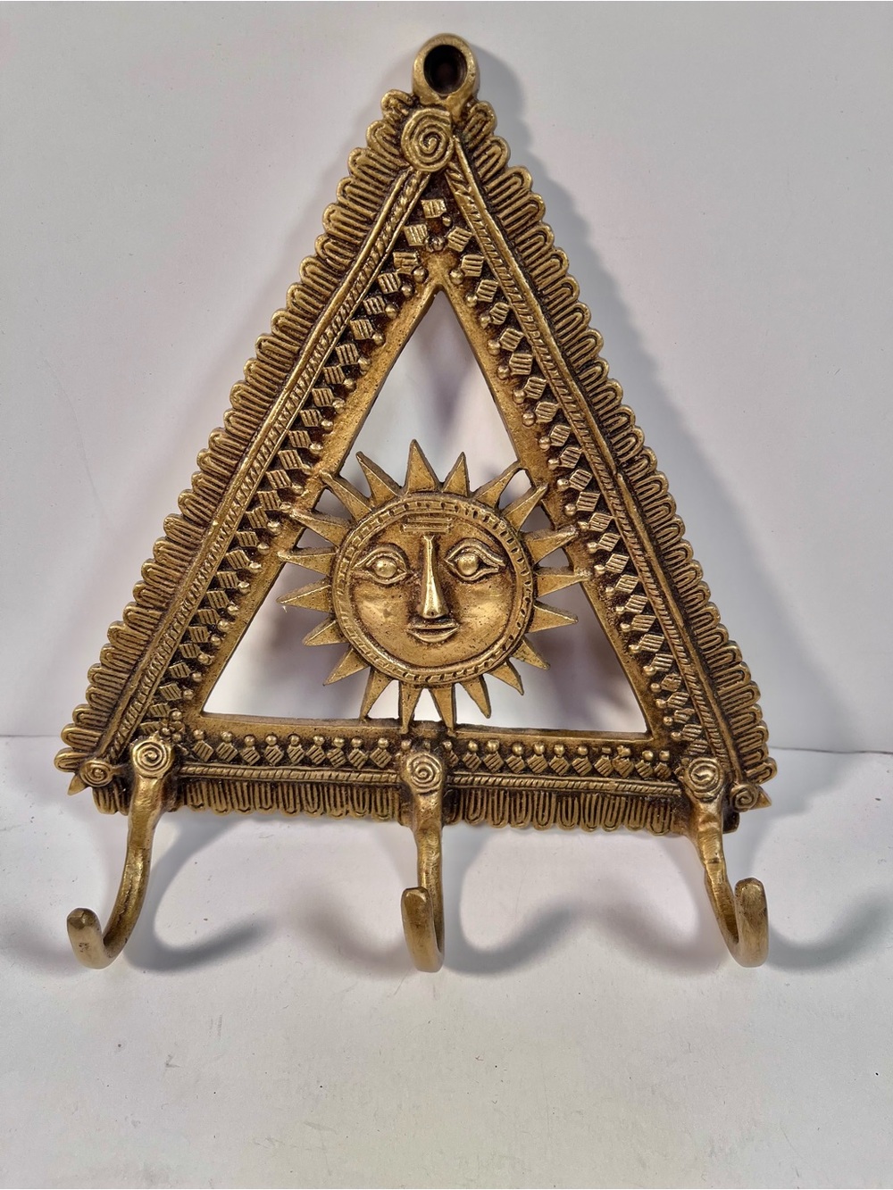 Brass Sunface Triangle Wall Hook - Gold